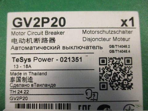 Schneider Electric GV2P20 Motor Circuit Breaker 13-18A 690V 3-Pole