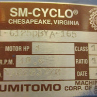 Sumitomo SMCyclo CNHM16125DBYA165 Gearmotor 165:1 11/2" Shaft Dia NOS