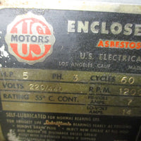 US Motors Asbestos Protected Motor 5HP Type J 1200RPM 254U Frame 13/8" Shaft Di