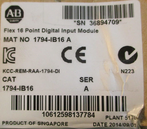 Allen Bradley 1794-IB16 Ser A Flex 16 Pt Digital Input Module 5VDC 30mA