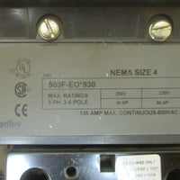 Allen Bradley 500FEO*930 Size 4 Contactor Starter Ser A 135 Amp CE236 Coil Used