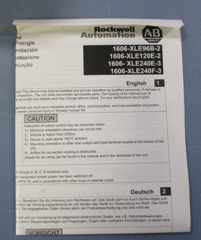 Allen Bradley 1606XLE240E3 Ser A Power Supply 3PH 24VDC 10A 240W 480VAC