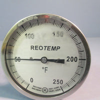 Reotemp Thermometer Temperature Gauge 0-250f  9" Stem JJ0901F47PY-ST