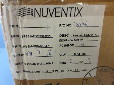 Nuventix 5 VDC SynJet Par38 Silent 27W Cooler SP38SCM005011 Box of 80