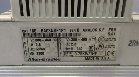 Allen Bradley 160BA03NSF1P1 Ser B Speed Controller Drive 380460V