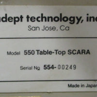Adept Technology 550 Table-Top SCARA Robot Arm 4-Axis Scara 550