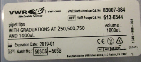 VWR 83007-386 Sterile Aerosol Pipet BRAND PIPETTORS 1000 ul lot of 10