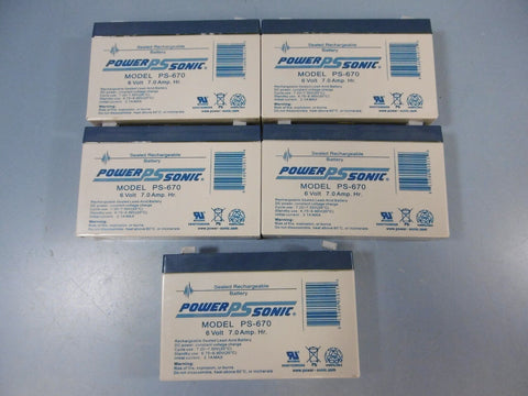 Lot Of 5 Power Sonic 6V 7A Sealed Rechargable Battery PS-670