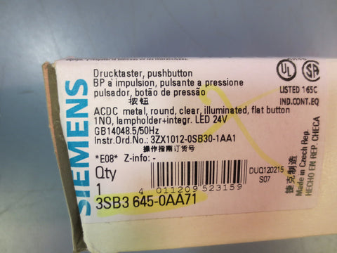 New Lot of 2 SIEMENS 3SB36450AA71 Push Button Clear