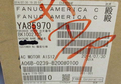 Fanuc aiS 12/4000HV AC Servo Motor A06B0239B200#0100 2.5 kW, 336 V Motor