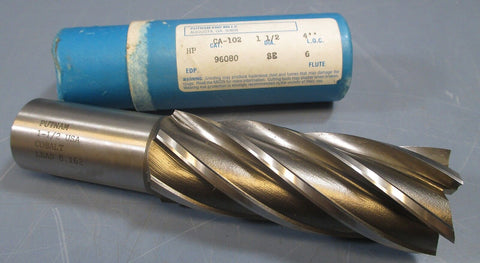 Putnam End Mill Cutter, 1-1/2"DIA,1-1/4"SHK,4"LOC,Cobalt,LD=8.162,6FL,USA