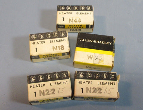 Lot of 5 Various Allen Bradley Heater Elements N44, N15 & W45 NOS