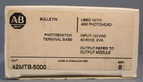 Allen Bradley 42MTB-5000 Ser B Photoswitch Terminal Base 120VAC 50/60Hz 2VA