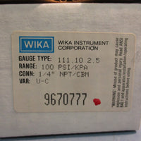 Lot of (2) WIKA Gauge Type 111.10 2.5 0-100 psi/Kpa 1/4" NPT U-Clamp 9670777
