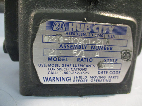 HUB CITY 0220-60901-211 RIGHT ANGLE GEAR REDUCER 5:1 RATIO MODEL 211