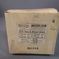 Nicholson Steam Trap SPENCE STV Combo Test & Blocking Valve 3/4" 5664550