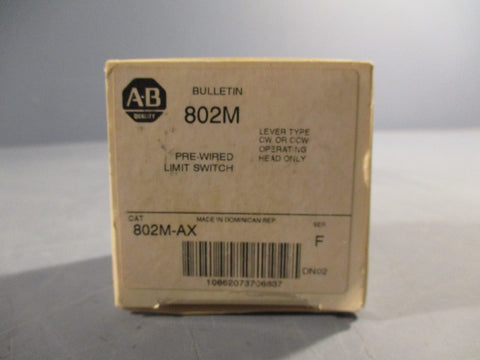 ALLEN BRADLEY 802M-AX LIMIT SWITCH OP HEAD PRE WIRED LEVER TYPE SER F