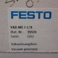 FESTO VAD-ME-1-1/8 Vacuum Generator 35531, 1.5-8 BAR OPERATING PRESSURE