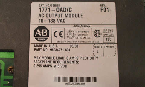 Allen Bradley 1771OAD C Rev. E01 AC Output Module 10  138 VAC Series C Used