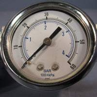 Lot of (2) Gauge, Pressure, 060 PSI, 2" Diameter, 1/8" NPT Back Conn 103D208D