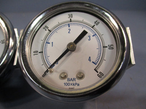 Lot of (2) Gauge, Pressure, 060 PSI, 2" Diameter, 1/8" NPT Back Conn 103D208D
