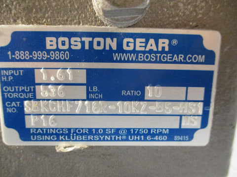 BOSTON GEAR WASHDOWN WORM SPEED REDUCER RATIO 10:1 SBKCHF718R-10KZ-B5-HS1-P16