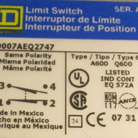 Square D 9007AEQ2747 Limit Switch Class 9007 Series A Type 6P