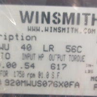 Winsmith 920MWUS076X0FA Gear Reducer 920MWU 40 LR 56C 40:1 Ratio 1" Shaft Dia