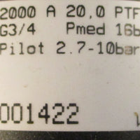 Burkert 2000 Pneumatic Valve 001422 Pilot 2.710bar Pmed 16bar 2Way Solenoid