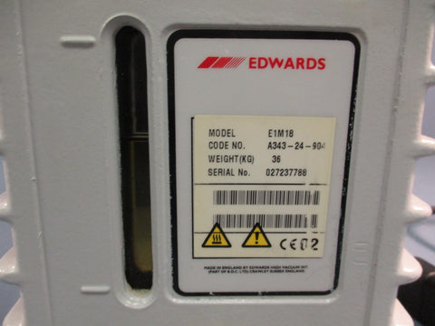 EDWARDS E1M18 CODE #A34324904 SINGLE STAGE OIL SEALED ROTARY VANE VACUUM PUMP