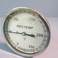 Reotemp Thermometer Temperature Gauge 0-250f  9" Stem JJ0901F47PY-ST
