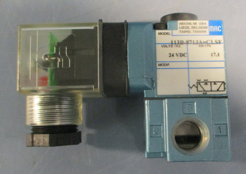 Mac Valves 113B-871JA=CLSF Solenoid Valve 24 Volts DC 17.1 Watts