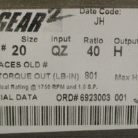 Dodge Tigear 2 20QZ40H56 Gearbox Gear Reducer 1-1/4" and 5/8" Bore 40:1 Ratio