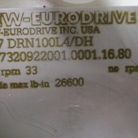 Sew Eurodrive R97 DRN100L4/DH Gearmotor 53.21:1 Ratio 1758/33RPM 2-3/8" Shaft Di