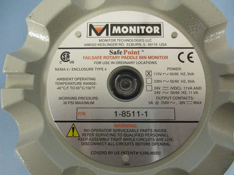 Monitor 1-8511-1 Rotary Paddle Bin Monitor 30 PSI Maximum 115V