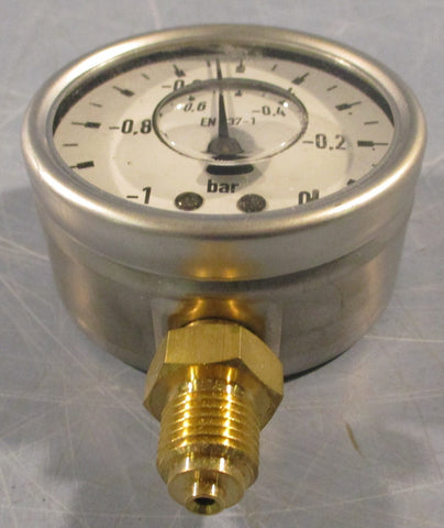 Trepko EN 8371 Pressure Gauge 1 to 0 bar Liquid Filled 21/2" OD