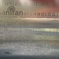 Stainless Motors Sanifan SE2E04T04B1T Washdown Inverter Duty Motor 7/8" Shaft Di