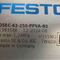 Festo DSBC-63-250-PPVA-N3 Pneumatic Cylinder 1383586 250mm Stroke 63mm Bore