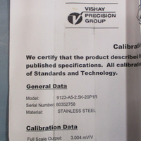 Revere Transducers 9123A52.5K20P1 Stainless Steel Load Cell 3.004mV/V@2.5K Lb