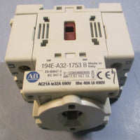 Allen Bradley 194E-A32-1752 Ser B Disconnector Switch 32A 600VAC Missing Screws