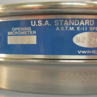 VWR 57334590 #200 U.S. Standard Testing Sieve 8" 0.050mm Wire Dia Stainless