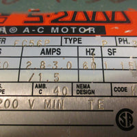 Reliance Electric P56H3883R Electric AC Motor Duty Master S-2000 3/4HP 3A 60Hz