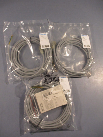 Lot of (3) Festo KMEB-2-24-5-LED Plug Socket W/Cable 24Vdc; 5m Long 174845