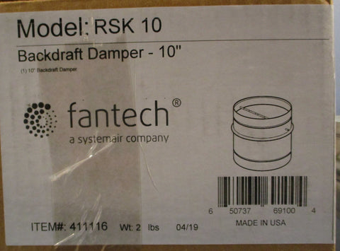 Fantech Systemair co RSK 10 Backdraft Damper 10" Dia 411116 RSK Series