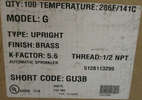 Reliable Rasco Model G Brass Upright Sprinkler Head 286Deg GU3B  Lot of 100