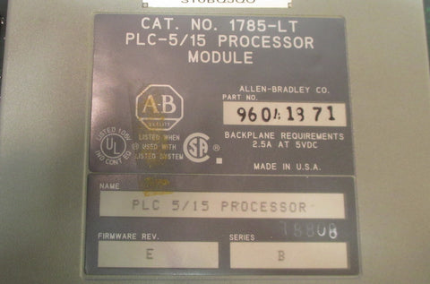 Allen Bradley Processor Module PLC5/15 96041871  1785LT With Keys