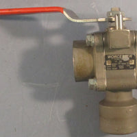 Worcester T4466TSE 3 Way Ball Valve 400F Max Temp 1" ID Threaded
