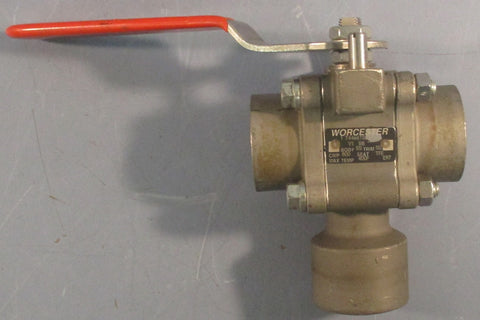 Worcester T4466TSE 3 Way Ball Valve 400F Max Temp 1" ID Threaded