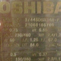 Toshiba 3/44SDSR34HP Severe Duty EQP Global SD 0.75 HP Motor, 1765 RPM, 3 Phase