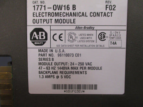Allen Bradley PLC5 Electromechanical Contact Output Module 1771OW16 /B